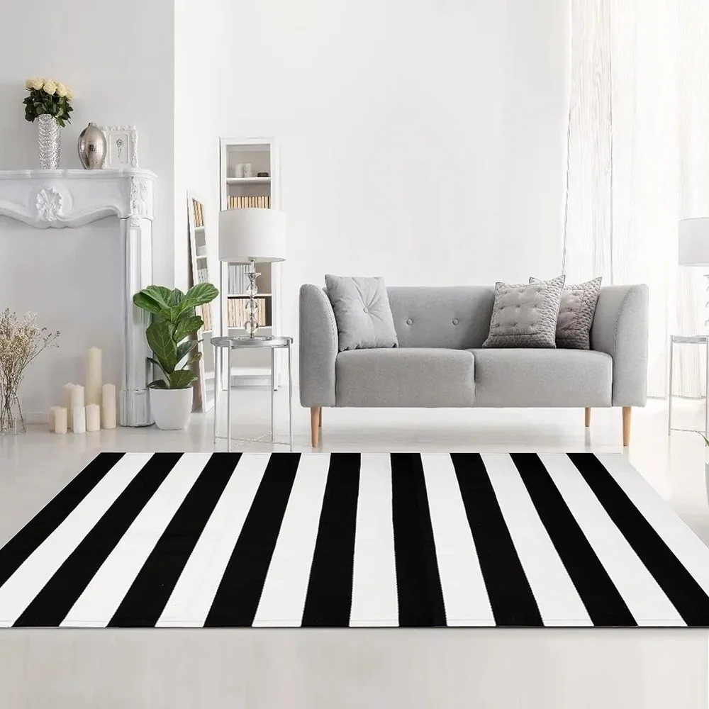 MUBIN Cotton Black & White Striped Rug 27.5